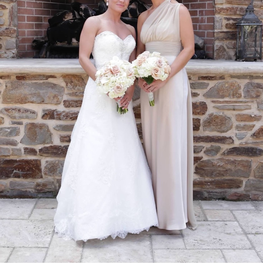 Bari Jay cream/champagne one shoulder dress